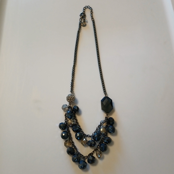 Vera Wang Dark Blue Silver Tone Multi Strand Rhinestone Beaded Ball Bib Necklace - Picture 9 of 11